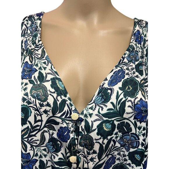 Lane Bryant Blouse Floral V Neck Plus Size 26/28 Long Sleeve Blue/Green Stretch - Picture 3 of 9